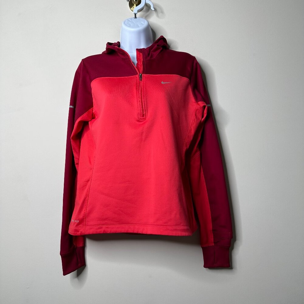 Nike Dri-Fit Running Pink/Burgundy 1/4 Zip Hooded Pullover Women's Medium